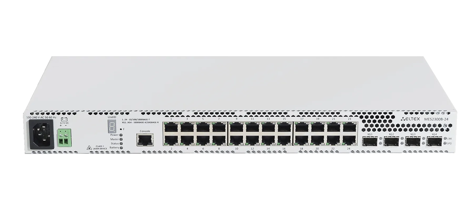 Ethernet-коммутатор MES2300B-24, 24x1G RJ45 + 4x10G SFP+, L3, 220V AC/12V DC